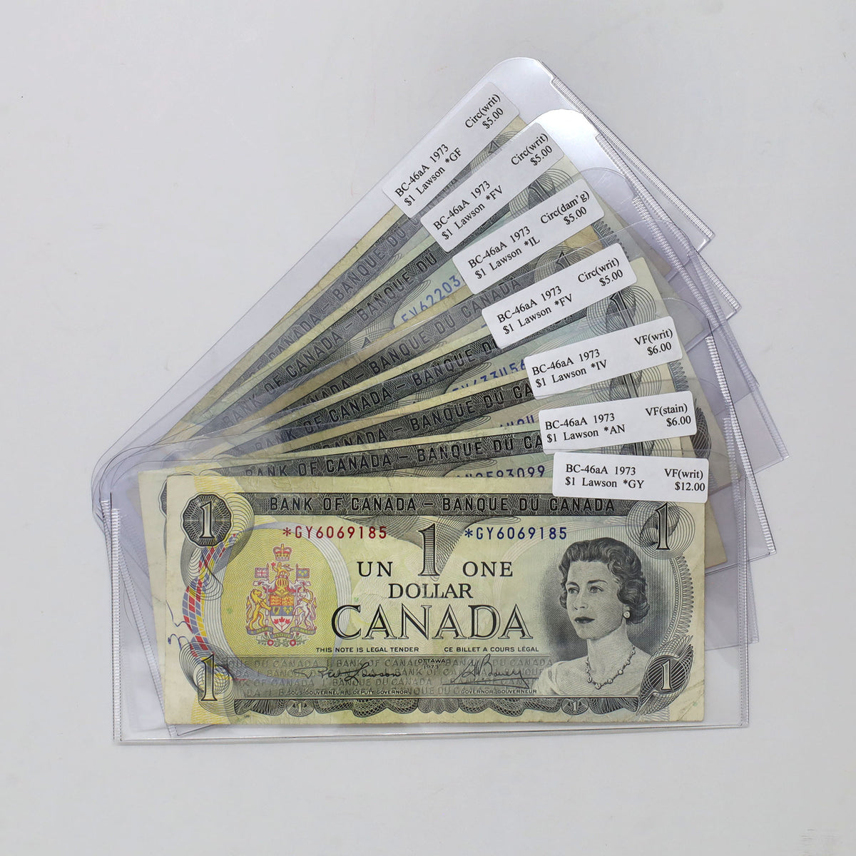 Lot of 8x BC-46aA 1973 Canada $1 Lawson-Bouey Replacement Notes, Circ to VF, 8pcs