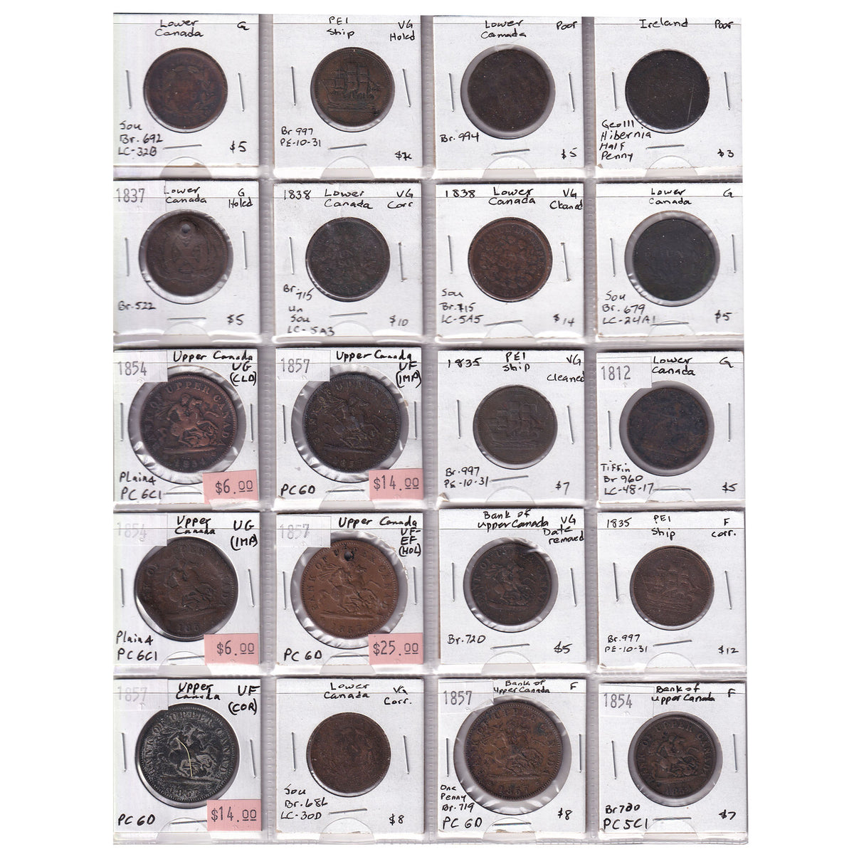 Group Lot of 20x Canada Bank Tokens, Poor to VF-EF, 20pcs
