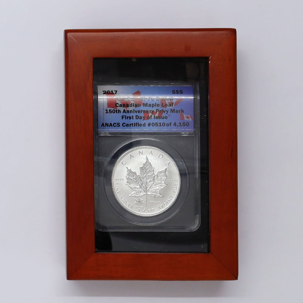 2017 Canada $5 150th Ann. Privy .9999 SML 1oz. ANACS Cert. MS70 1st Release (No Tax) wear