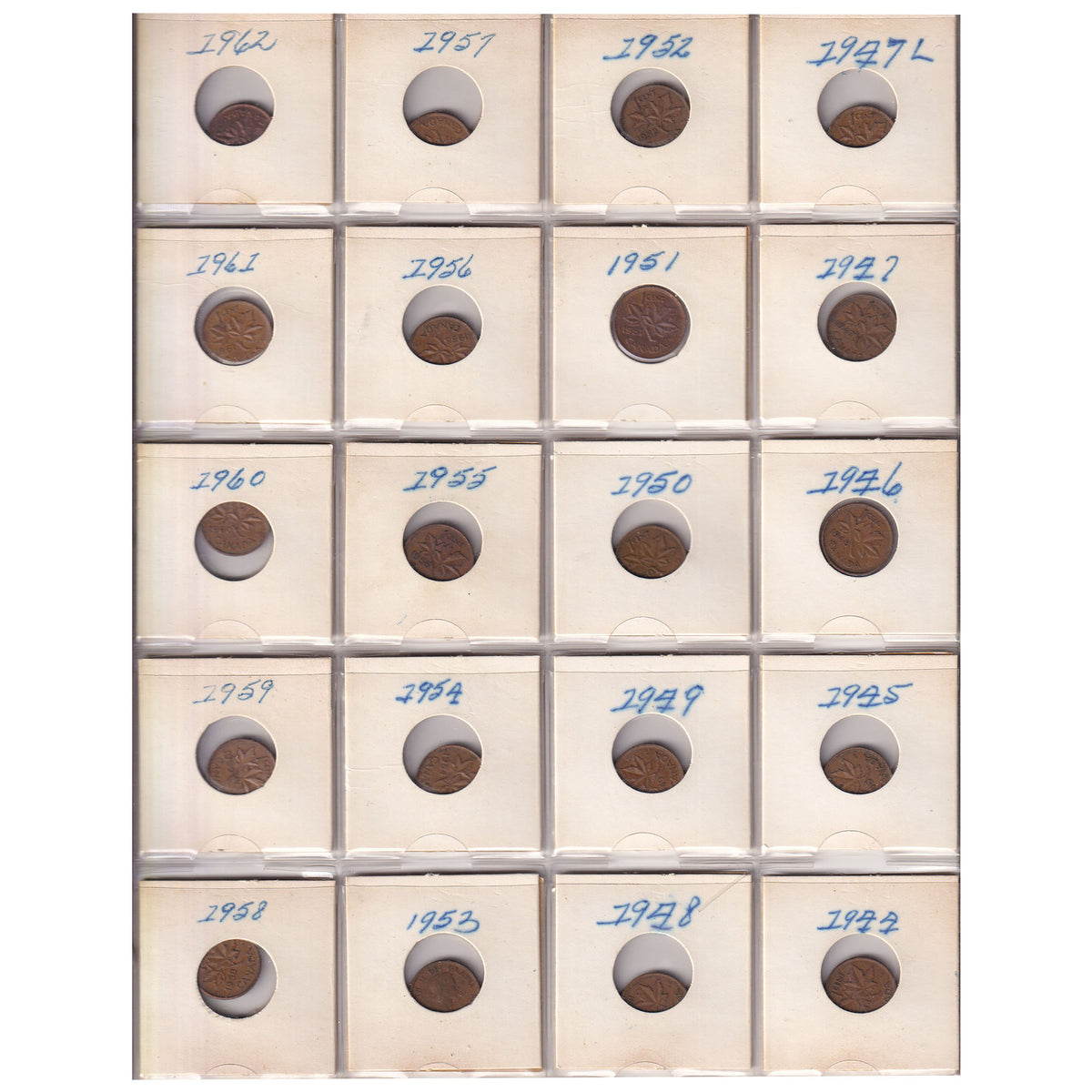 Estate Lot of 107x 1902-1980 Canada 1-cents in Black and White Binder (sold as-is)