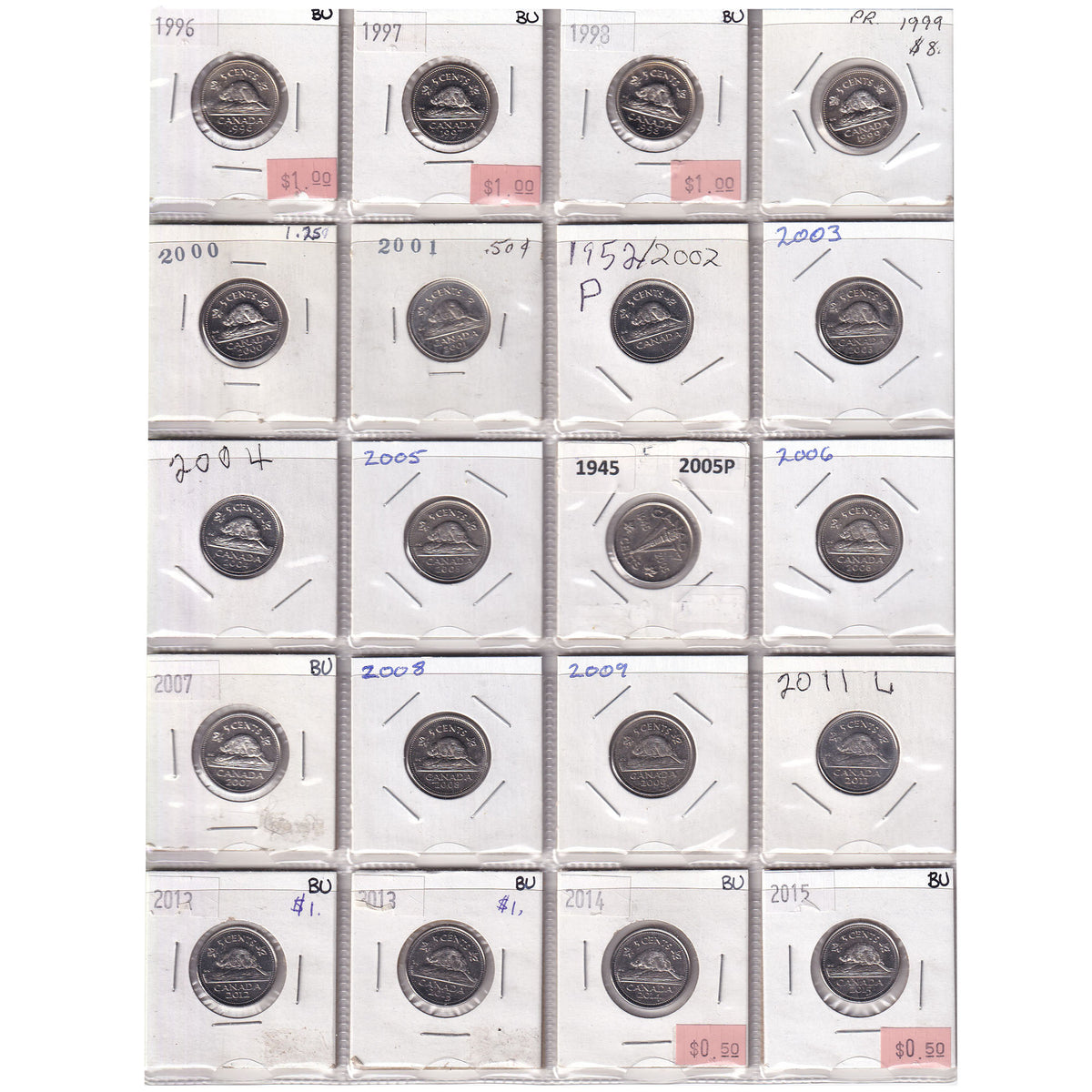 Estate Lot of 199x 1922-2018 Canada 5-cents in Black Binder (sold as-is)