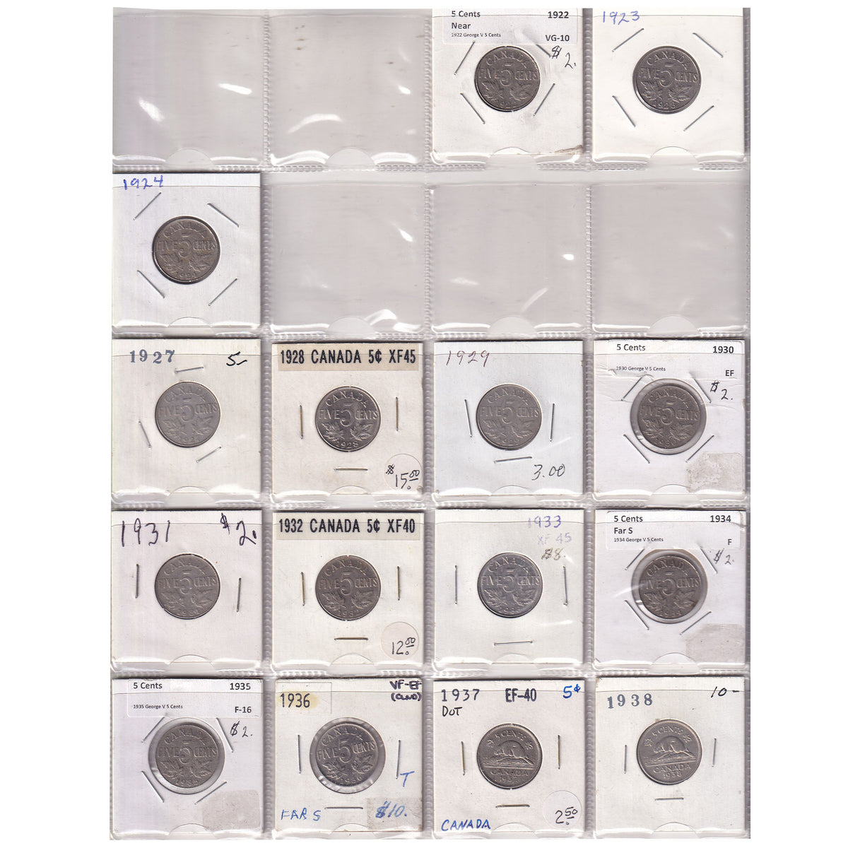 Estate Lot of 199x 1922-2018 Canada 5-cents in Black Binder (sold as-is)