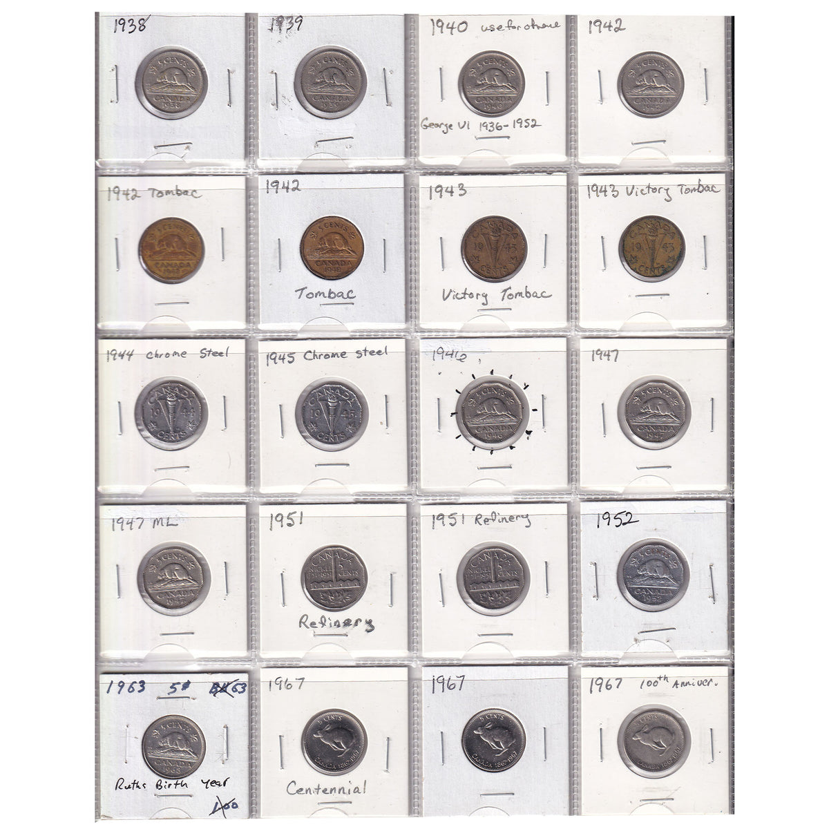 Estate Lot of 199x 1922-2018 Canada 5-cents in Black Binder (sold as-is)