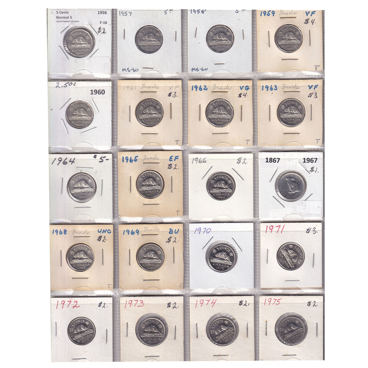 Estate Lot of 199x 1922-2018 Canada 5-cents in Black Binder (sold as-is)