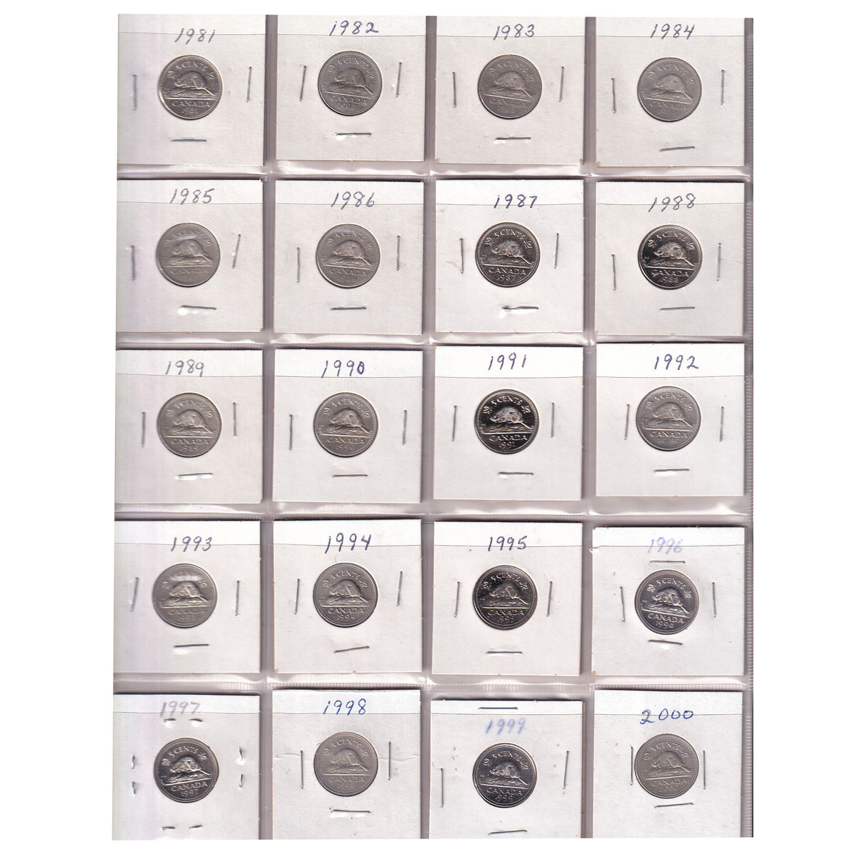Estate Lot of 199x 1922-2018 Canada 5-cents in Black Binder (sold as-is)