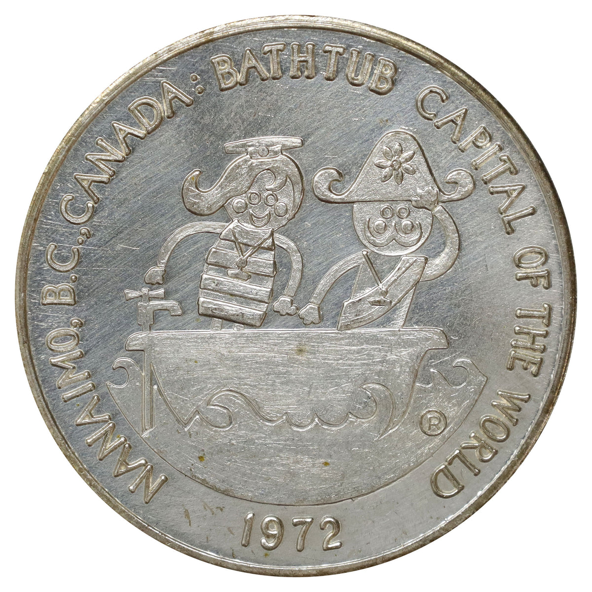 1972 Nanaimo, BC, 6th Annual Bathtub Race Commemorative Silver-Plated Dollar Token