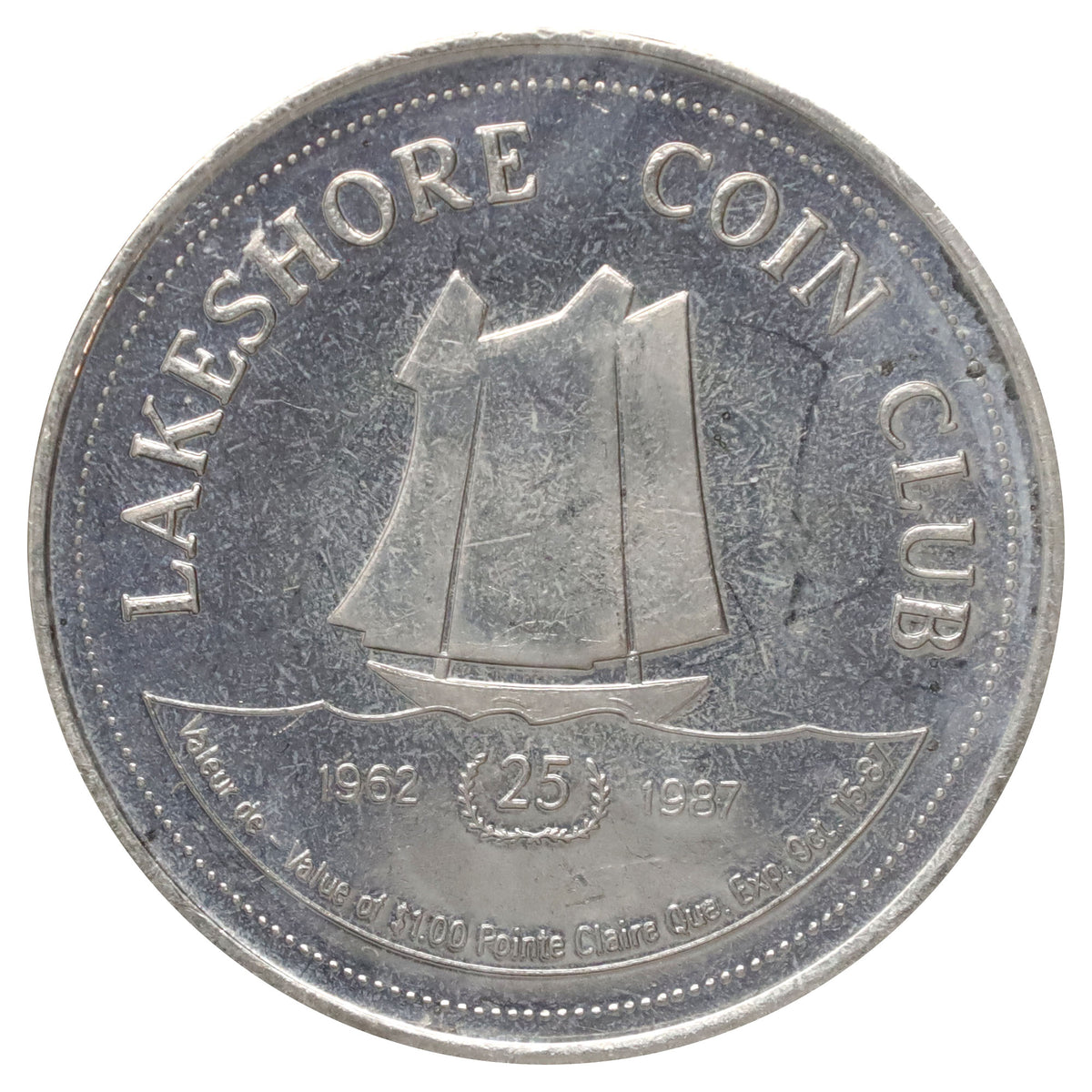 1987 Canada Pointe-Claire, QC, Lakeshore Coin Club 25th Anniversary Token