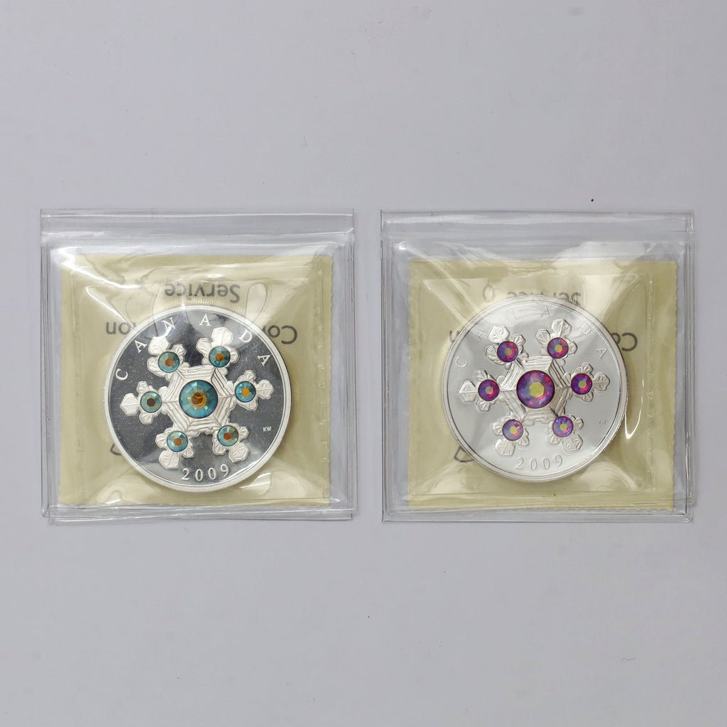 Pair of 2009 Canada $20 Crystal Snowflake Fine Silver ICCS Cert. PF67 UHC, 2pcs (No Tax)