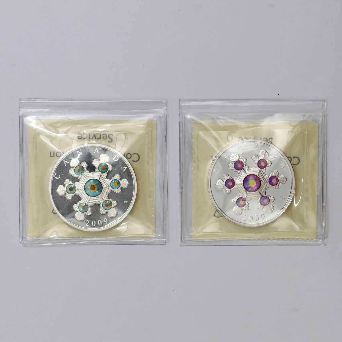 Pair of 2009 Canada $20 Crystal Snowflake Fine Silver ICCS Cert. PF67 UHC, 2pcs (No Tax)