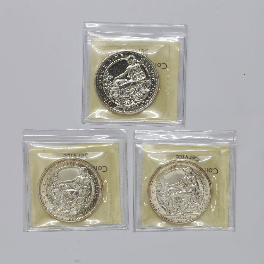 Lot of 3x 2005 GB 2GBP Britannia 1 oz. .958 Fine Silver ICCS Certified MS65 to MS67