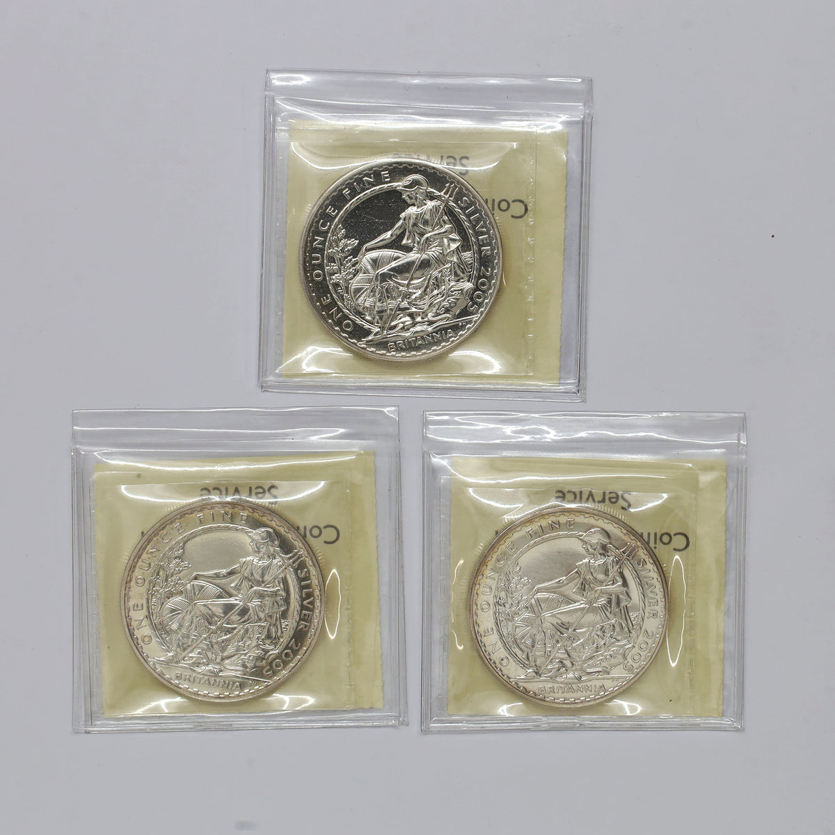 Lot of 3x 2005 GB 2GBP Britannia 1 oz. .958 Fine Silver ICCS Certified MS65 to MS67