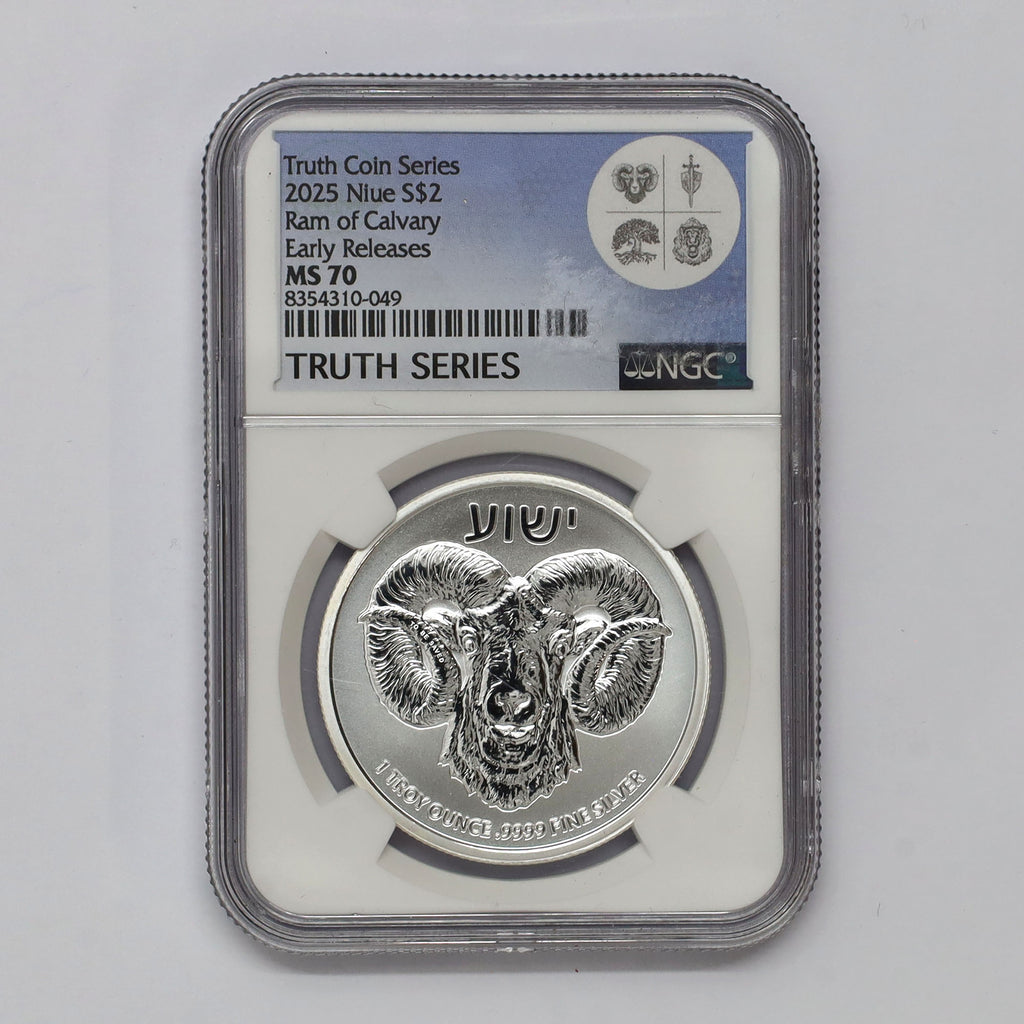 Niue 2025 $2 Truth Series Ram of Calvary .9999Ag NGC Cert. MS70 Early Release (No Tax)