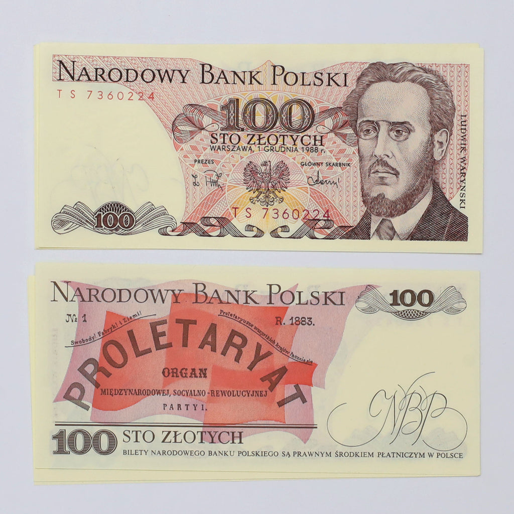 Lot of 10x Poland 1988 100 Zlotys Banknotes, 10pcs