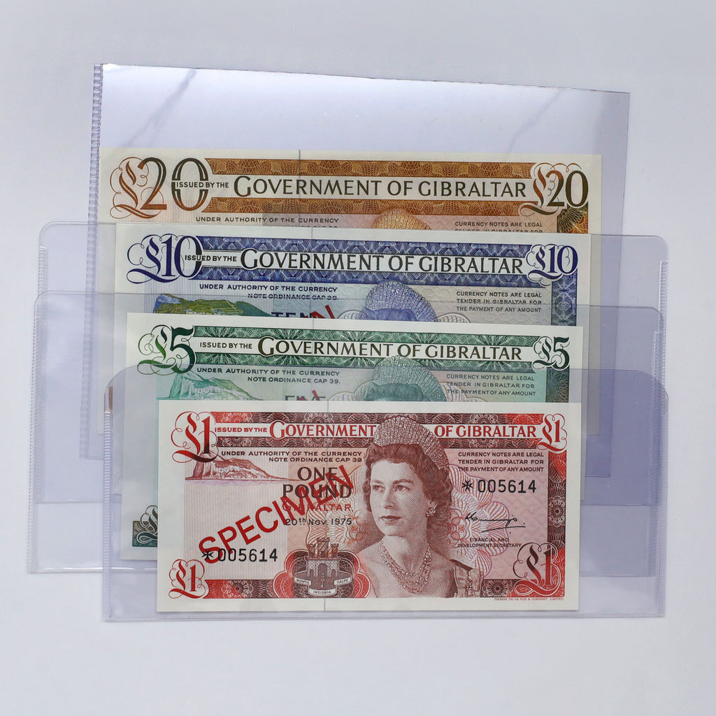 Lot of 4x Gibraltar 1978 Banknotes from Specimen Set w/COA, 4pcs