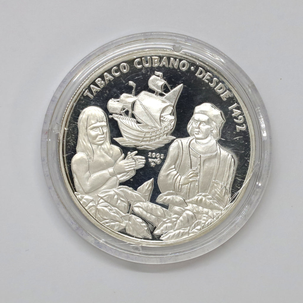 Cuba 2005 10 Peso Cuban Tobacco .999 Silver Coin in Case (No Tax) light wear