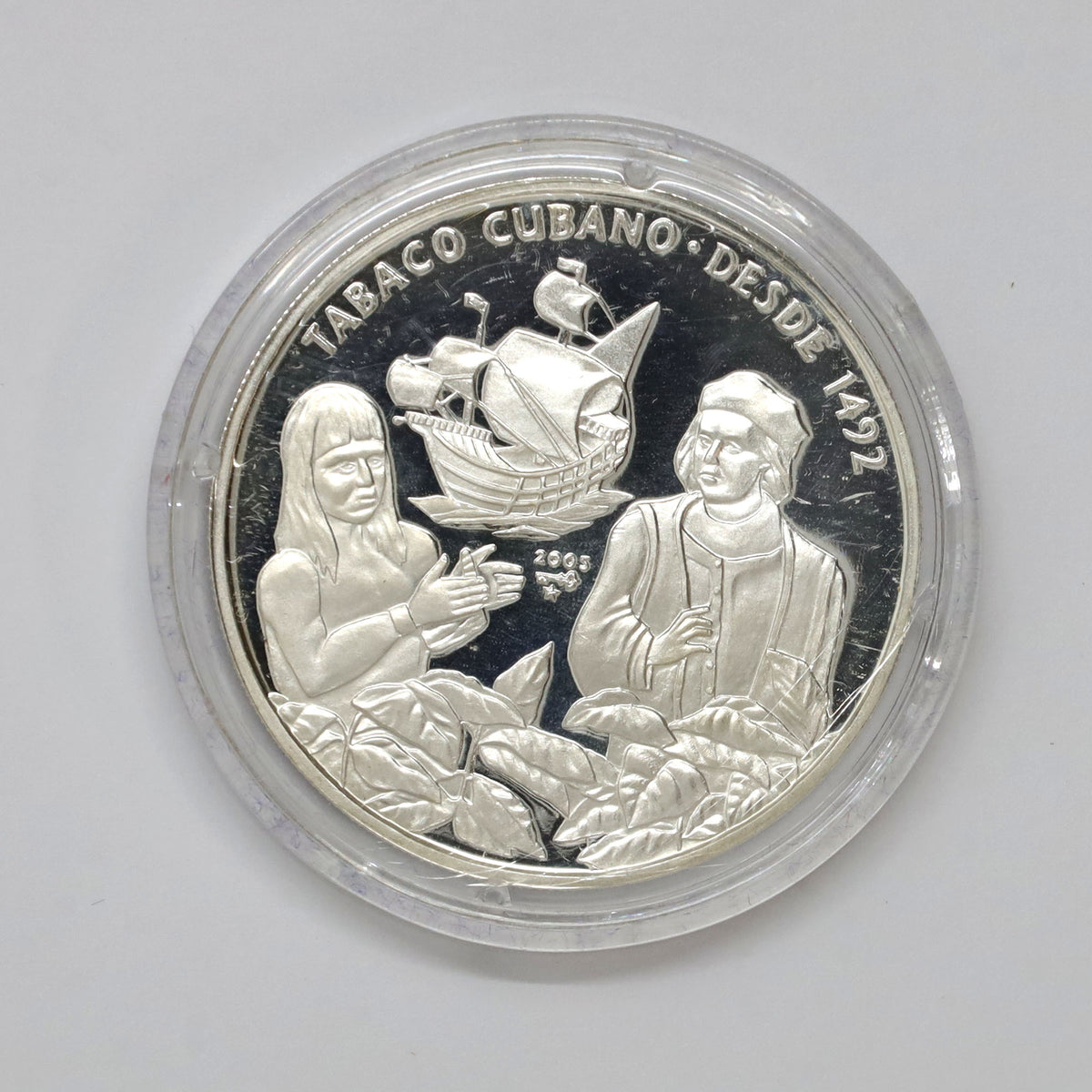 Cuba 2005 10 Peso Cuban Tobacco .999 Silver Coin in Case (No Tax) light wear