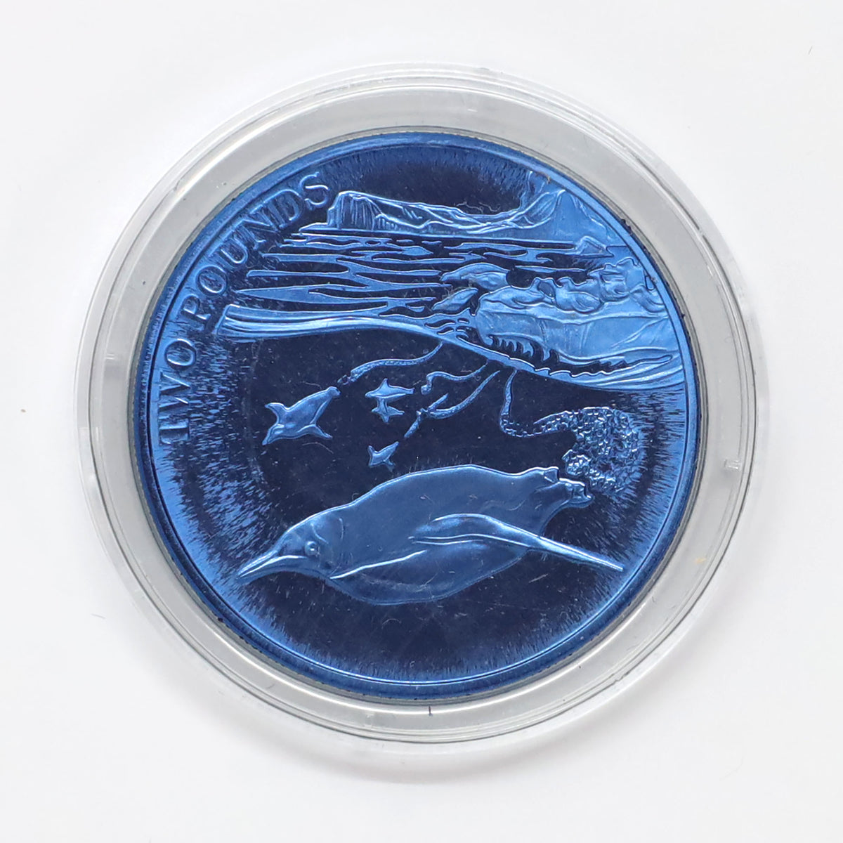 British Antarctic Territory 2016 2 GBP Coloured Emperor Penguin Coin in Case (minor wear)