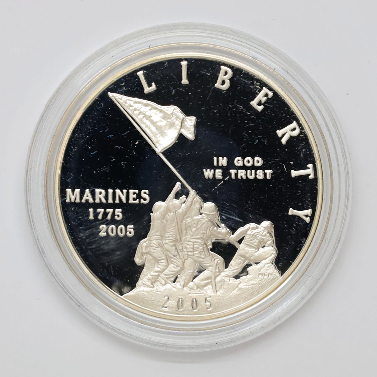 2005 USA Marine Corps 230th Anniversary .900 Proof Silver Dollar (minor issues)
