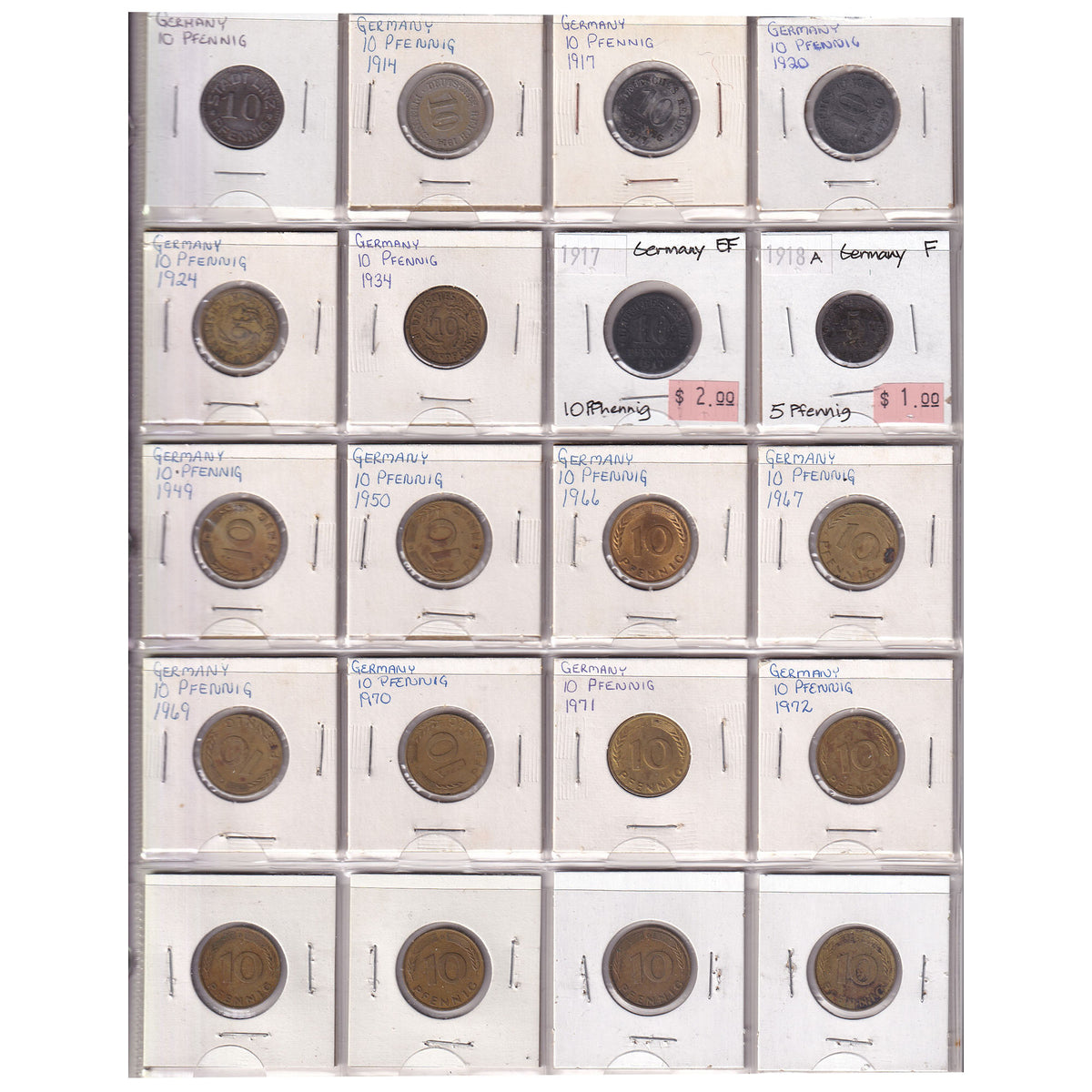 Group Lot of 60x Germany 1859-1988 1 to 10 Pfenning Coins, 60pcs