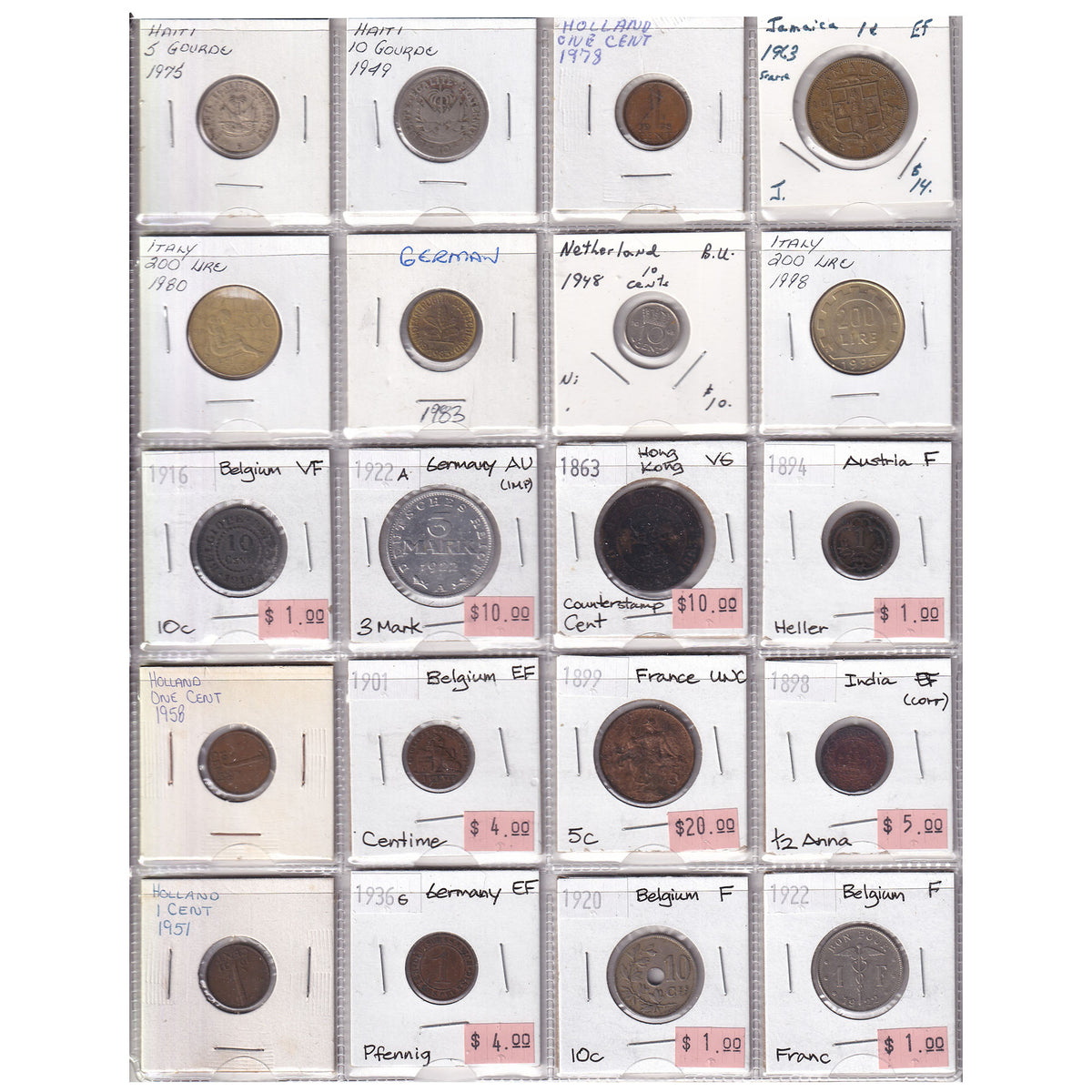 Group Lot of 60x 1863-1998 World Coins, Various Countries & Denominations, 60pcs