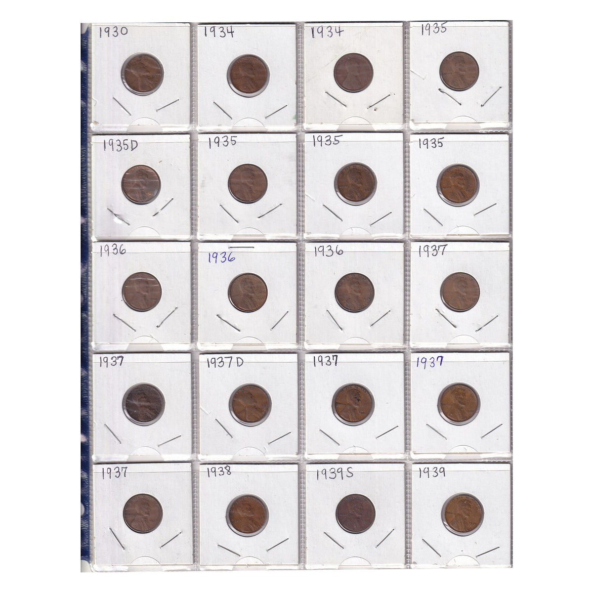 Estate Lot of 122x 1909-1946 USA Pennies, Lots of Duplicates! In Blue Binder