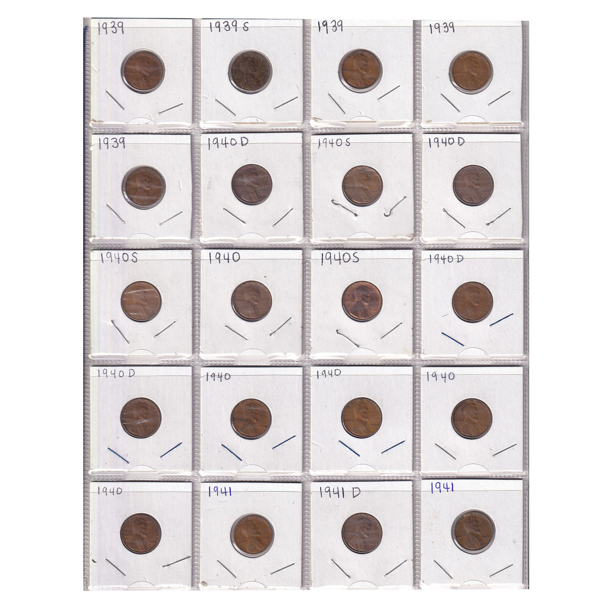 Estate Lot of 122x 1909-1946 USA Pennies, Lots of Duplicates! In Blue Binder