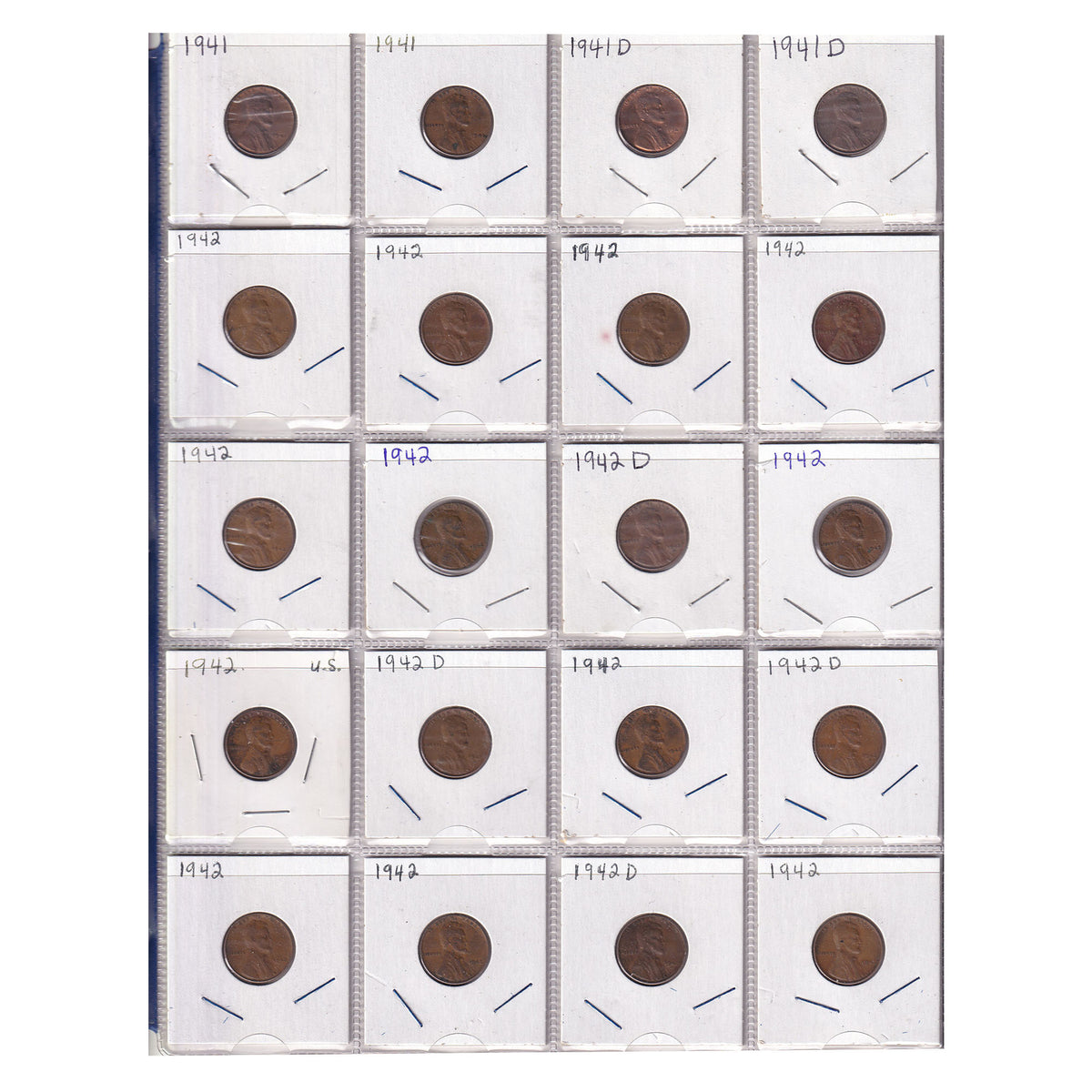 Estate Lot of 122x 1909-1946 USA Pennies, Lots of Duplicates! In Blue Binder