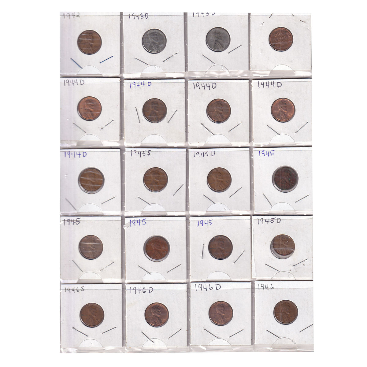 Estate Lot of 122x 1909-1946 USA Pennies, Lots of Duplicates! In Blue Binder