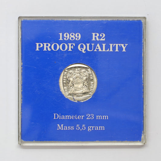 South Africa 1989 2 Rand Proof Coin in Case (wear)
