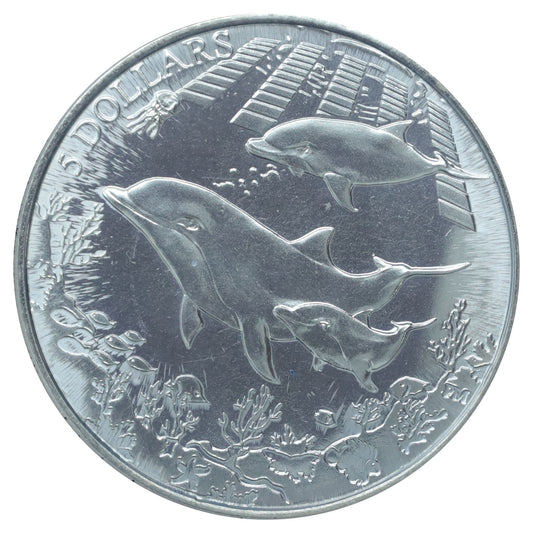 British Virgin Islands 2014 $5 Coloured Dolphin Coin in Case (minor wear)