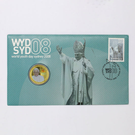 Australia 2008 Sydney World Youth Day $1 Coin & Stamp First Day Cover (light wear)