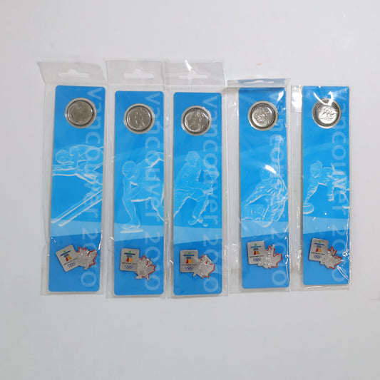 Lot of 5x 2007-2008 Vancouver Olympic Coin & Pin Set Bookmarks, 5pcs