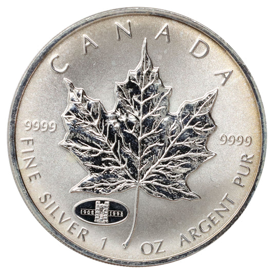 1908-1998 90th Anniversary of the RCM Privy 1oz. Fine Silver Maple Leaf (No Tax) toned