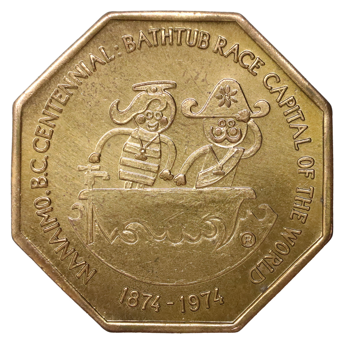 1974 Nanaimo, BC, 8th Annual Bathtub Race Commemorative Brass Dollar Token
