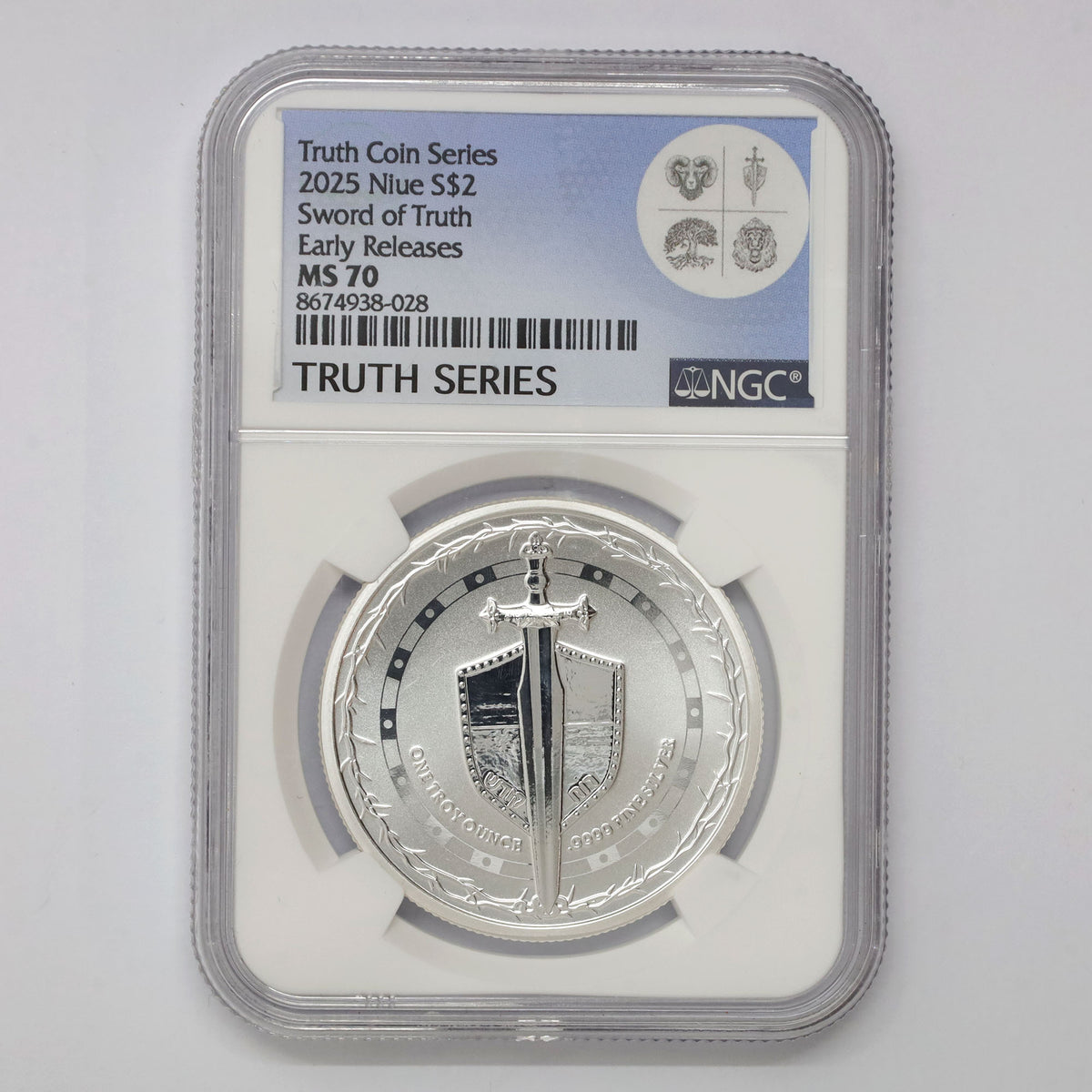 Niue 2025 $2 Truth Series Sword of Truth .9999Ag NGC Cert. MS70 Early Release (No Tax)