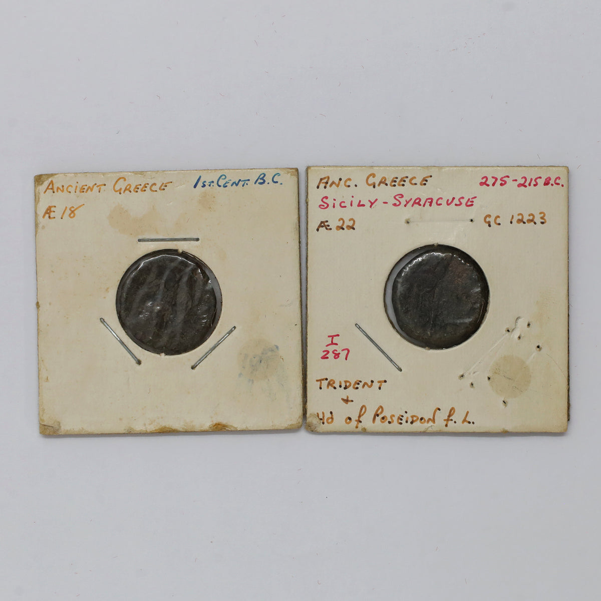 Pair of Ancient Greece 3rd & 1st Century BCE Bronze Coins, 2pcs