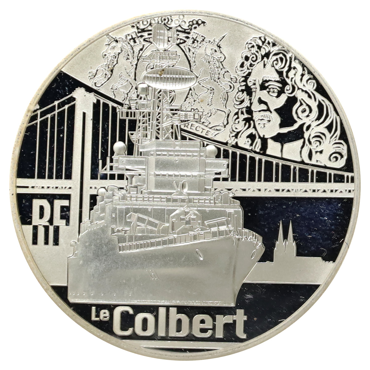 France 2015 10 Euro Grands Navires Francais Colbert .900 Silver Coin (light wear)
