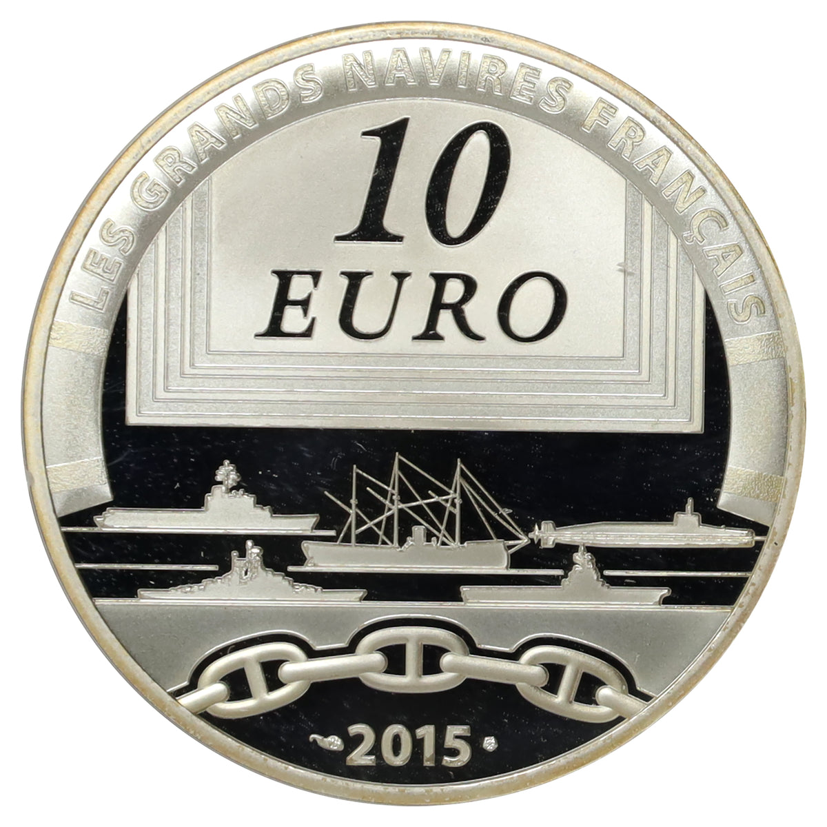 France 2015 10 Euro Grands Navires Francais Colbert .900 Silver Coin (light wear)