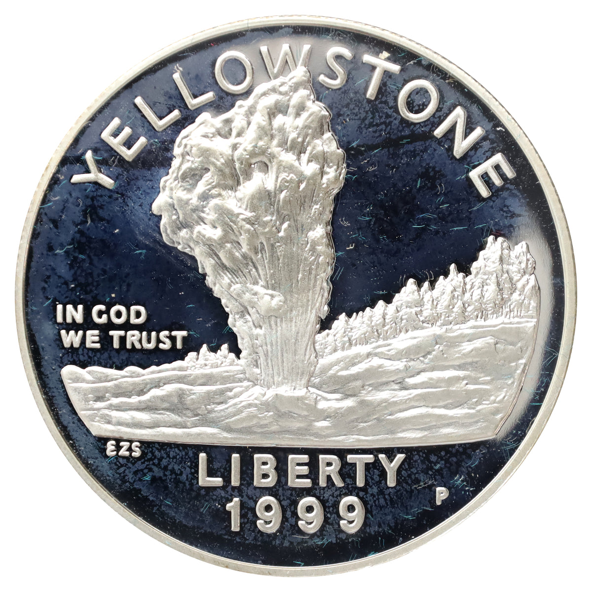 1999 USA Yellowstone National Park .900 Proof Silver Dollar (minor issues)