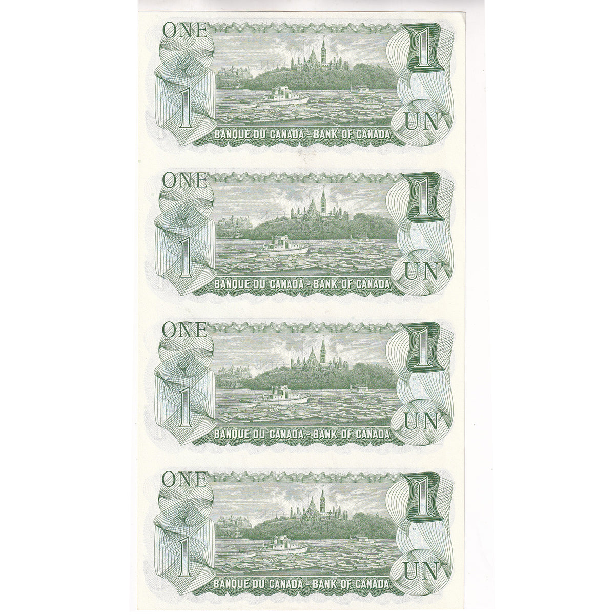 Lot of 4x Uncut 1973 Canada $1 Notes, Crow-Bouey, BFL