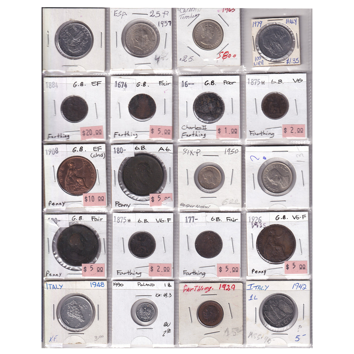 Group Lot of 60x 1674-2001 World Coins, Various Countries & Denominations, 60pcs