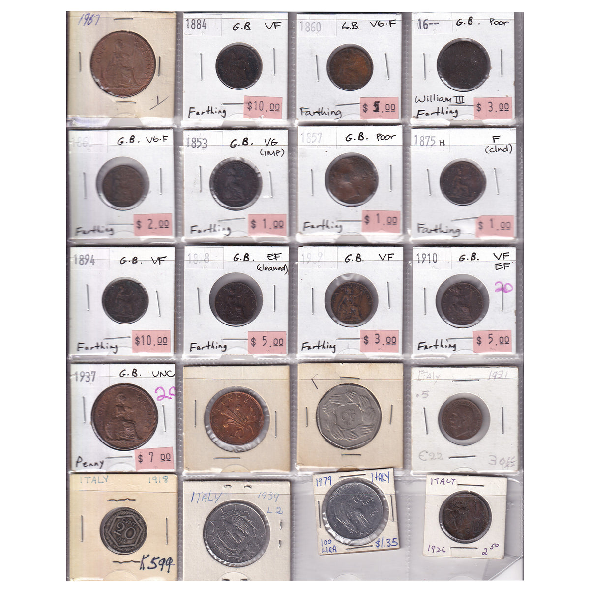 Group Lot of 60x 1674-2001 World Coins, Various Countries & Denominations, 60pcs