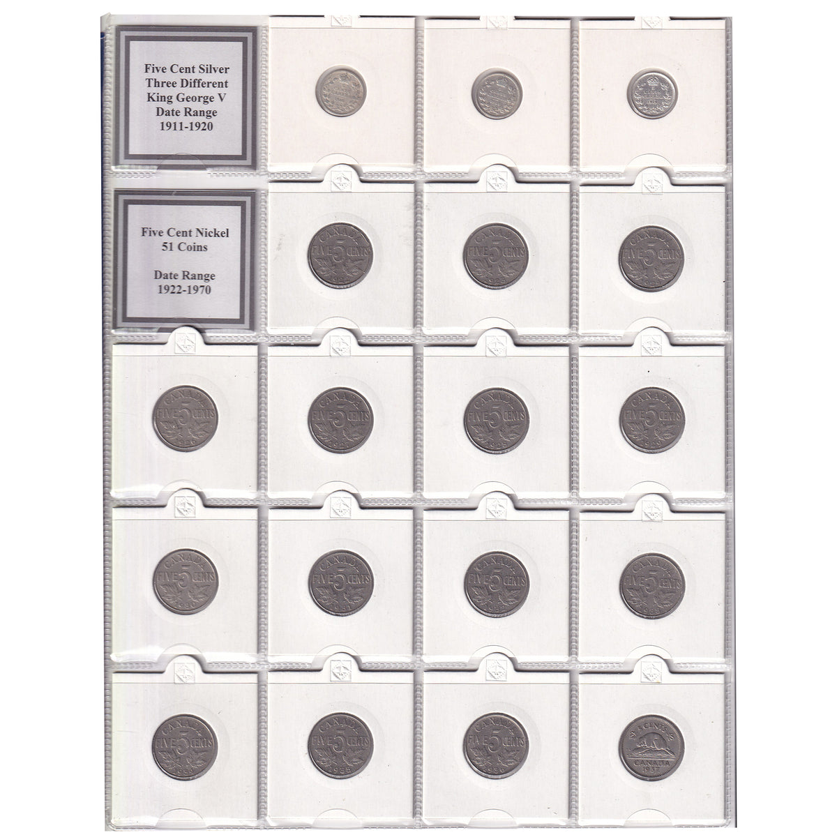 Estate Lot of 54x 1910-1970 Canada 5-cents in White Binder (sold as-is)