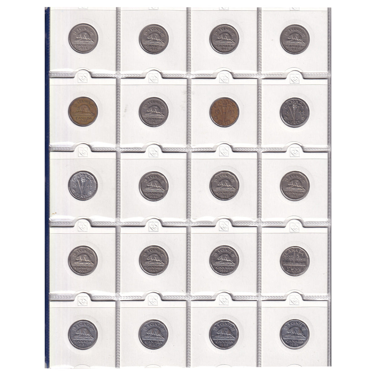 Estate Lot of 54x 1910-1970 Canada 5-cents in White Binder (sold as-is)