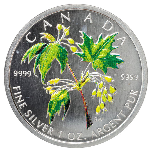 2003 Summer Commemorative Canada $5 1oz Silver Maple Leaf (No Tax) coin only, scr.cap