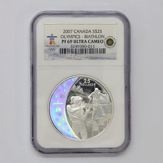 2007 Canada $25 Biathlon Olympic Sterling Silver Hologram NGC Certified PF69 UHC