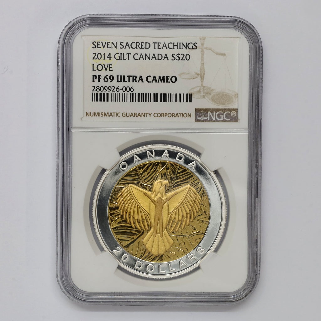 2014 Canada $20 Seven Sacred Teachings Love Fine Silver Gilt NGC Cert. PF69 UHC (No Tax)
