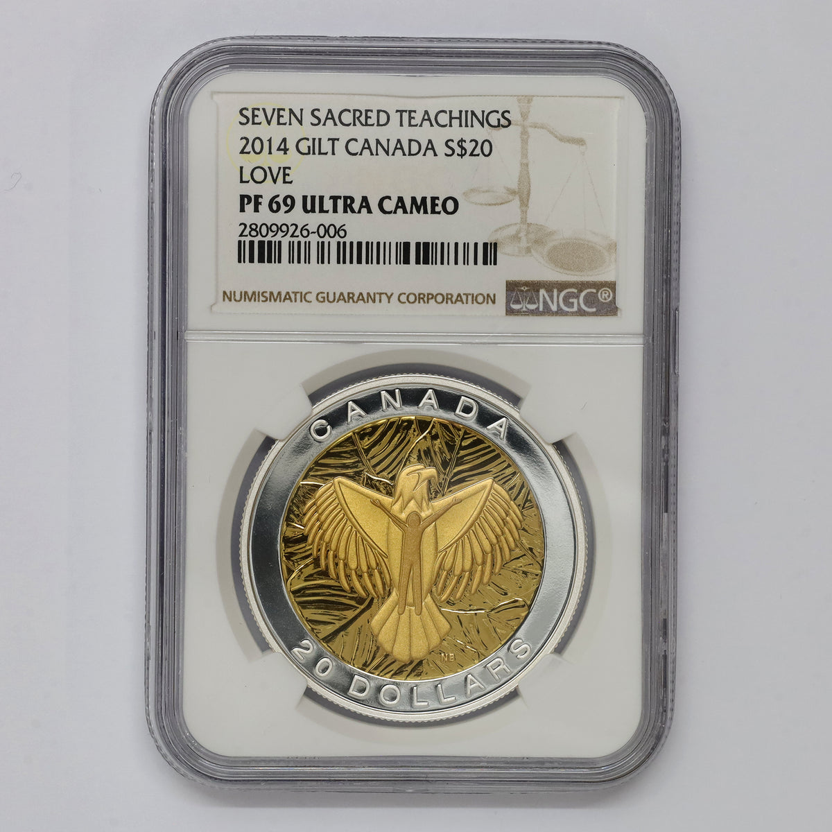 2014 Canada $20 Seven Sacred Teachings Love Fine Silver Gilt NGC Cert. PF69 UHC (No Tax)