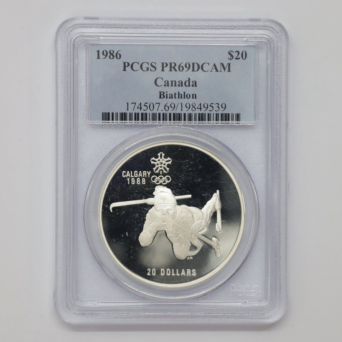 1986 Canada $20 Calgary Winter Olympics Biathlon Sterling Silver PCGS Certified PR69 DCAM