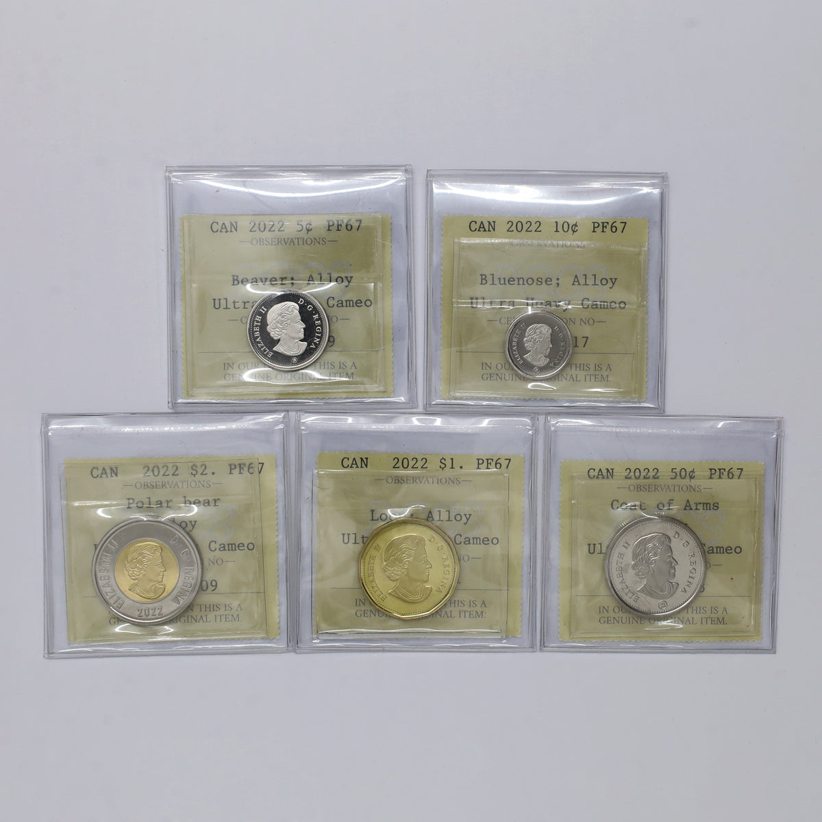 Lot of 5x 2022 Canada Decimal PCCS Certified PF67 UHC, 5pcs